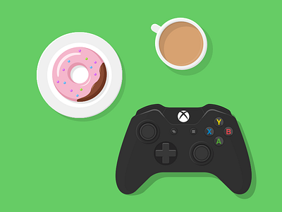 Gamer survival kit coffee donut flat food game illustration pad plate the simpson xbox one