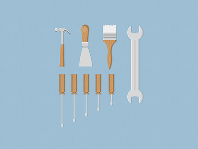 Renovation Tools brush flat hammer illustration screwdriver spatula wood
