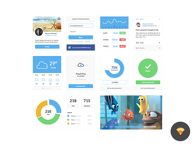 Clean UI Kit drag and drop free freebie graph movie player sketch file stats tabs ui kit upload user weather
