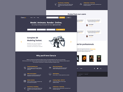 Clara.io Homepage Redesign 3d clara.io flat grid renders ui website