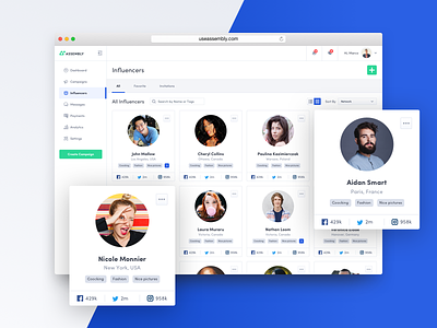 Influencers Page assembly crm dashboard influencer influencers launch ui user interface users