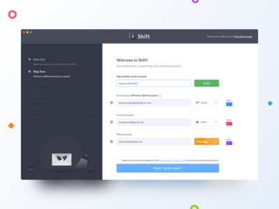 Shift First Run app dark first run gmail illustration product shift ui user interface white