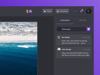 Droplr - Drop View Redesign clean comments dark ui dashboard droplr file preview ui user interface
