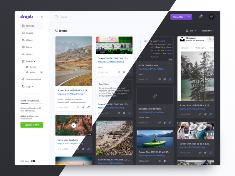 Droplr Dashboard Redesign clean dashboard droplr redesign ui user interface