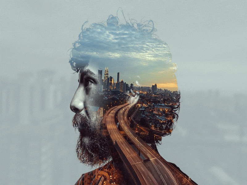 Double Exposure Cinemagraph animated animation city design exposure gif graphic design illustration illustrator men ui vector