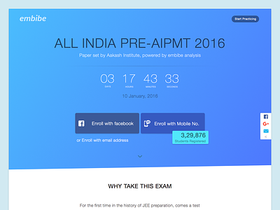 All India Pre-AIPMT 2016 challenge contest education enroll landing responsive startup ui ux