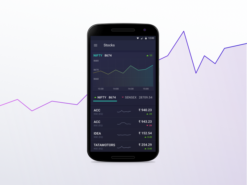 Stock Android Application ux ui nifty sensex chart app android stock dark