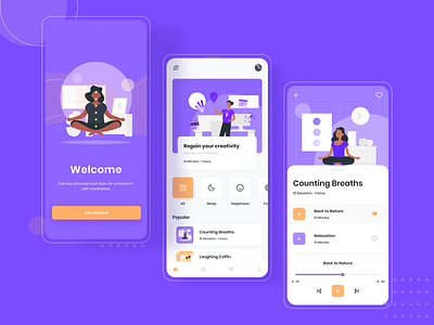 Meditation App app design figma figmadesign meditation meditation app mobile app music relaxation ui ux