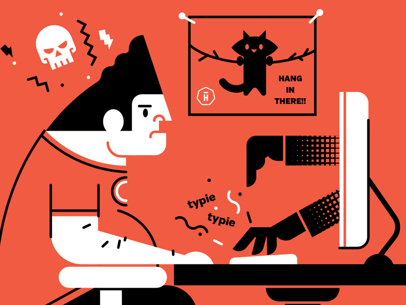 How To Handle Clients...By A Client hightail lightning typie keyboard computer client kitty! cat skull guy illustration