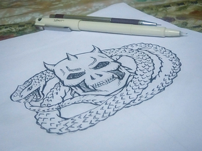 Skull & The Serpent Logo Sketch logo design serpent sketch skull snake