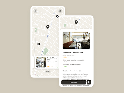 Cafes and Restaurants App Concept app book cafe concept map mobile restaurant
