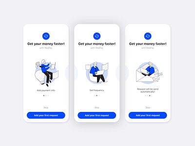 ReqPay - onboarding app banking carousel design illustration mobile onboarding process story ui