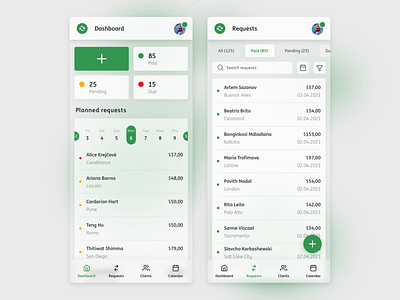 ReqPay - Mobile App app design fab icons list menu mobile modern payment search simplicity table ui