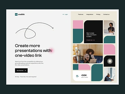 Onelink Presentations - SaaS Website concept green landing page link minimlism pink presentations saas ui uiux video web design webdesign website