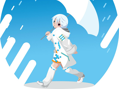 Umbrella Girl Converted anime girl illustration rain vector white