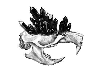 Rat skull with black crystal crown black black and white crystal graphic illustration illustrator ink ink art monochrome pencil art skull skull art