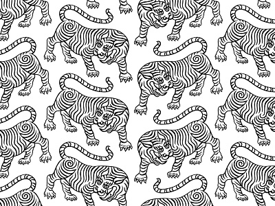 Tibetan Tiger Pattern asian black white chinese contour creature dragon illustration linework mythology ornament outline pattern striped texture tibetan tiger traditional vector wallpaper wild