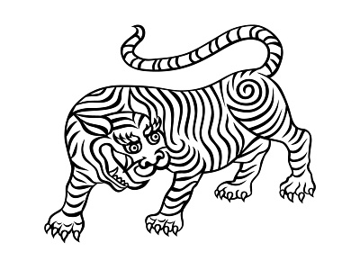 Tibetan Tiger animal asian black white chinese design dragon graphic illustration line work linework logo outline sign striped symbol tibetan tiger traditional vector