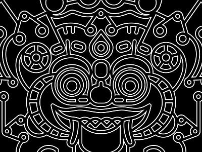 Bali Barong Mask Line Art asian barong black white chinese graphic illustration line art lineart linework mask ornament outline thin line vector