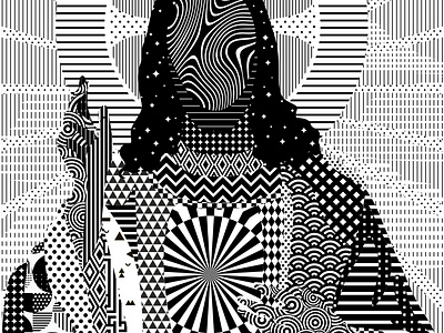 +<<Pray For Future. Digital Jesus>>+ artwork black white black and white christ digital graphic illustration jesus linework optical art ornament pattern religion vector