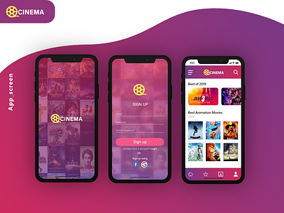 Cinema app design adobexd app app ui cinema design movie app ui ux xddailychallenge