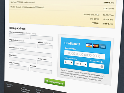 Credit card payment form