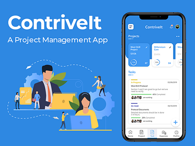 ContriveIt - A Project Management App apps design dribbble expenses illustration mobile app mobile app design mobile application mobile ui project project management task task management ui user experience ux