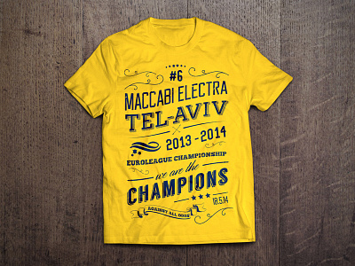 Maccabi Electra Tel Aviv basketball championship euroleague israel t shirt typography yellow