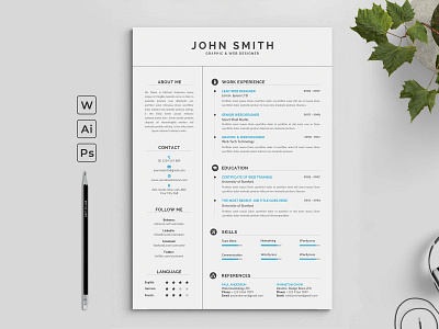 Word Resume & Cover Letter creative resume cv design elegant elegant resume female resume free resume template letter minimalist modern resume portfolio portfolio resume professional resume resume clean resume cv resume design resume word teacher resume typography