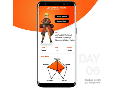 Daily UI Day 6/100: User Profile anime application design interaction interface naruto screen design ui ux
