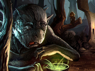 "Visiting the forest king" : Detail 1 cauldron creepy goblin jonas magic orc saga troll wormworld