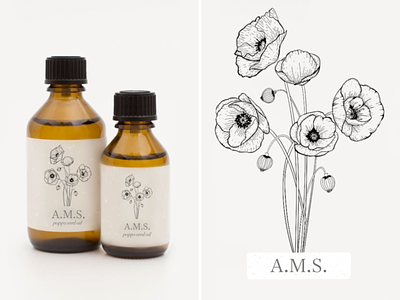Packaging Design and Logo for A.M.S. Oil Brand apothecary brand brand identity branding cosmetic logo cosmetic packaging flower illustration flower logo graphic design illustration logo logotype oil package package design