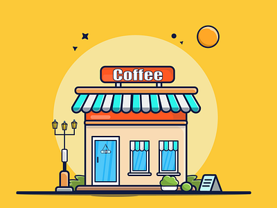 Coffee Shop coffee shop design digitalart flat illustration landscape line art lineart shop vector