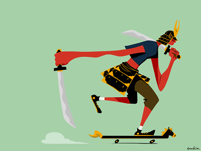 Samurai Skater character design digital art illustration samurai skateboarder skateboards skater swords
