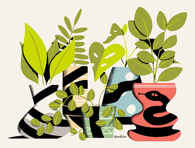 Snake digital art houseplants illustration photoshop plants snake vase vases