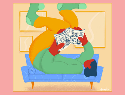 Reading comics couch digital art illustration photoshop reading relaxing sunday