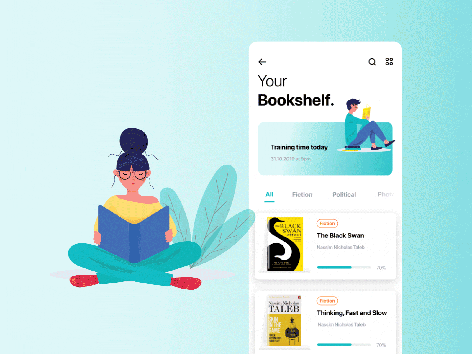 Book transition animation app illustration