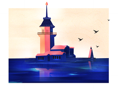 Maiden's tower illustrations animation app creative design fire icon illustration istanbul tower turkey typography vector