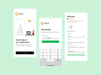 Cab Hailing App - Dryve bolt cab design onboarding signup taxi uber uber design ui ui design uidesign uiux uiuxdesigner ux