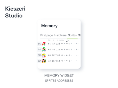 Memory widget (sprite addresses) assembly code programming ui