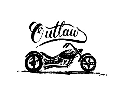 Outlaw brushpen calligraphy chopper lettering motorcycle sketch vector