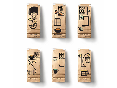 Coffeelandia branding coffee cubism design faces illustration line drawing packaging design picasso playful quirky vectorart