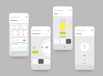 Smart Home UI (Improved) app app design application dashboard design dribbble lights mobile mobile ui security smart home temperature ui uidesign uiux uiuxdesign user experience userinterface userinterfacedesign uxdesign