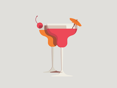 Summer Cocktail bar cherry cocktail dribbble drinks editorial flat illustration graphic illustration orange parasol red refreshment shadow summer umbrella vector warm