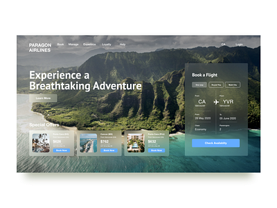 Flight Booking Page adobexd adventure airlines behance blur booking design dribbble explore flights holiday homepage island schedule special offer ui uidesign uiux uiuxdesign vacation