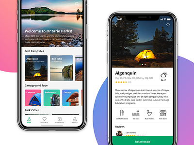 Camping App app camp iphone x mobile reservation summer travel ui ux