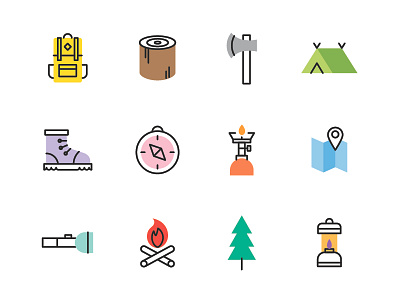 Camping Icons camping gears icon iconography illustration vector