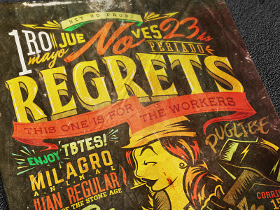 No regrets - Workers' day Flyer classic art comic design draw flyer illustration lettering pin up rock typography vector art vintage workers