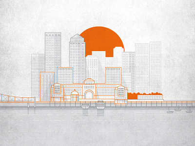 Seaport (WIP) boats boston city godzilla hubspot illustration