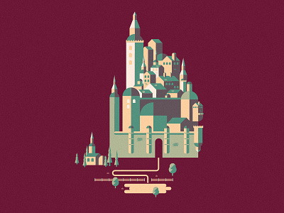 Tiny City building city illustration mary blair pond spire tiny tree